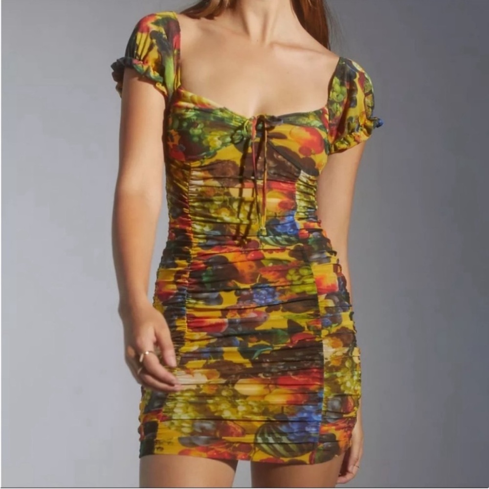 Urban Outfitters UO Fruit Print mesh Ruched Mini Dress size S
